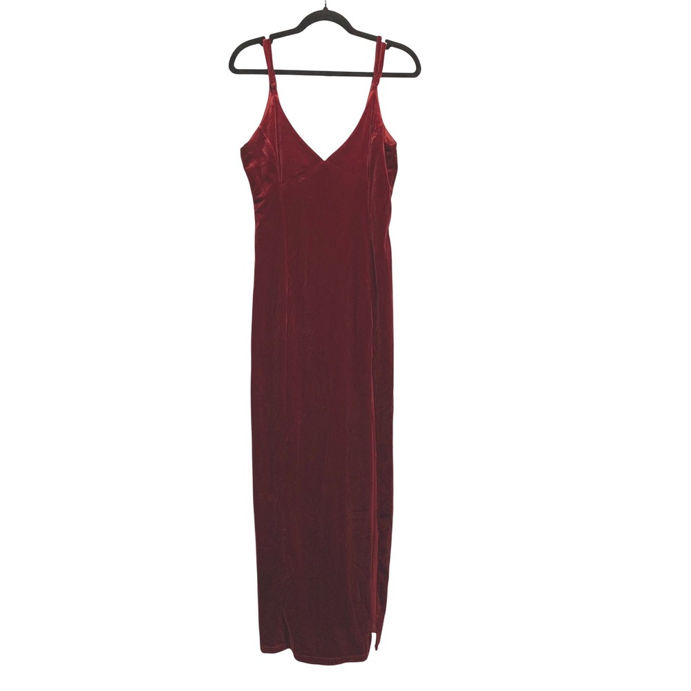 Lulus Maxi Dress Small Red Velvet V-Neck Gown Wedding Guest Cocktail Homecoming